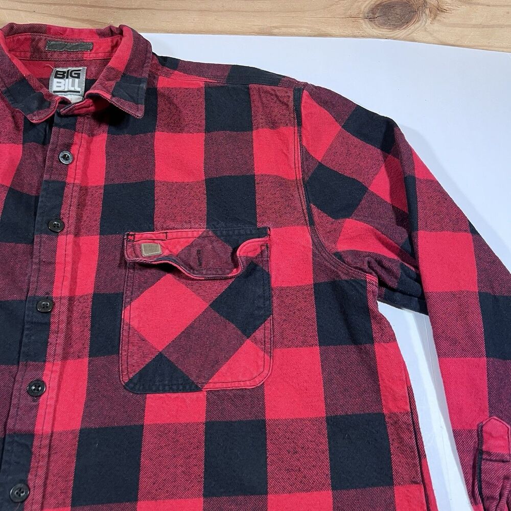 Big Bill Buffalo Plaid Flannel Shirt Red Black Long Sleeve Heavy Cotton Men's XL - Picture 4 of 8